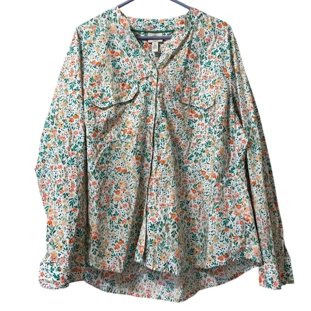 St. John's Bay Women Size 2X Floral Button Down Shirt Long Sleeve Cotton Pockets
